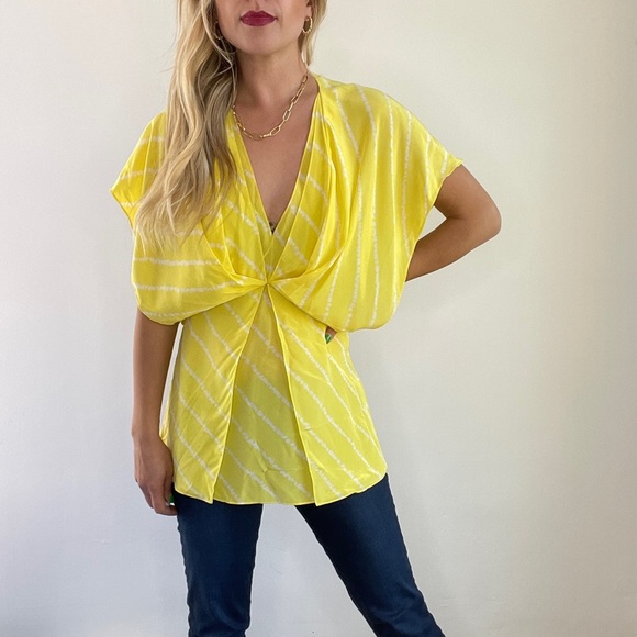 BCBG Yellow And White Striped Tunic Top - Picture 4 of 10